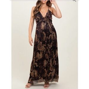 LOFT Elegant Floral Maxi Dress in Brown and Black